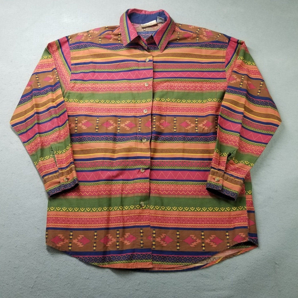 Copper Key Button Shirt Womens Size S Aztec Southwestern Western Striped